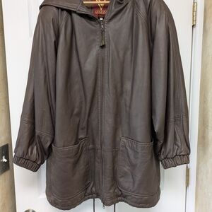 Venezia Dark Brown Leather Hooded Zip Jacket